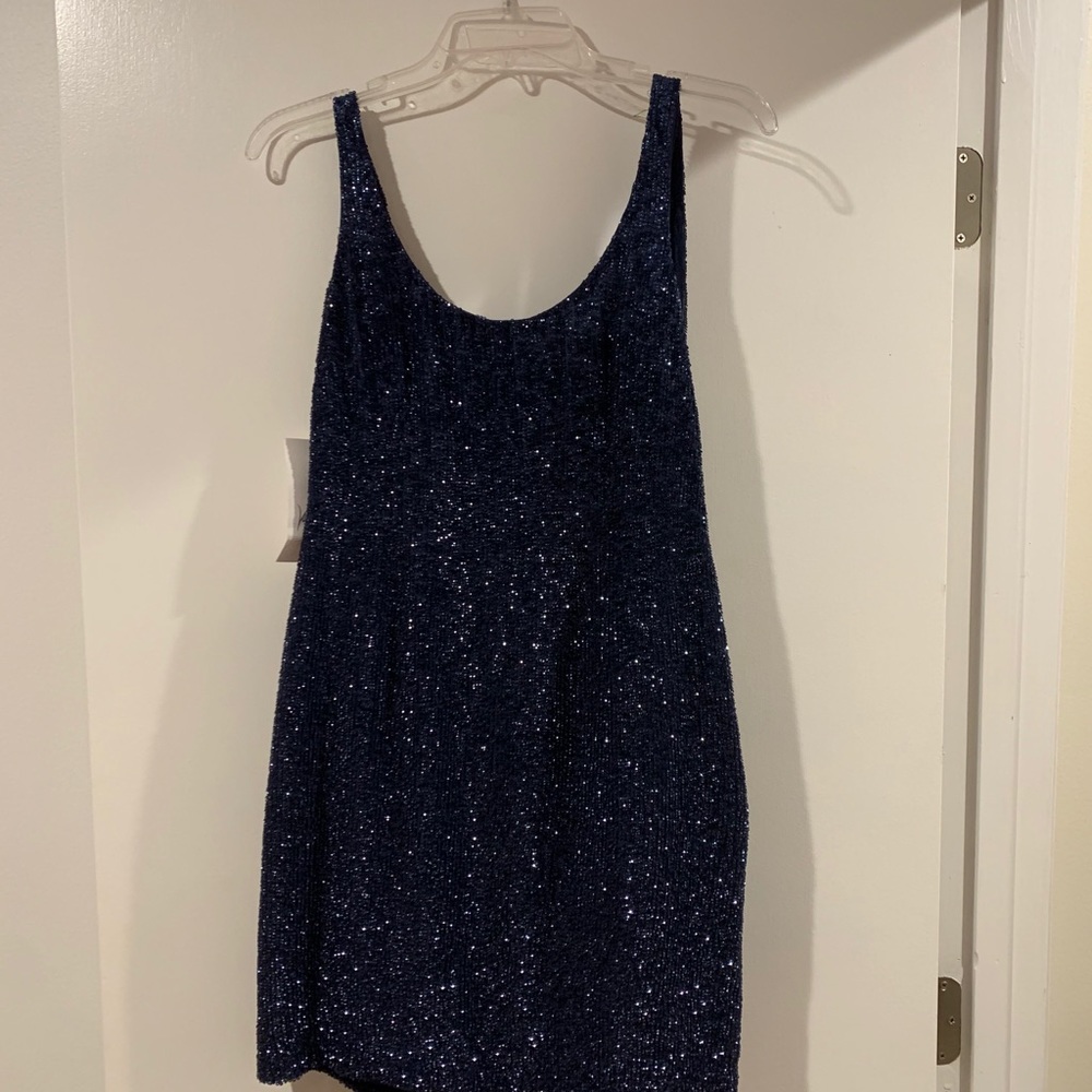 Sequin Navy Open Back Cocktail Dress